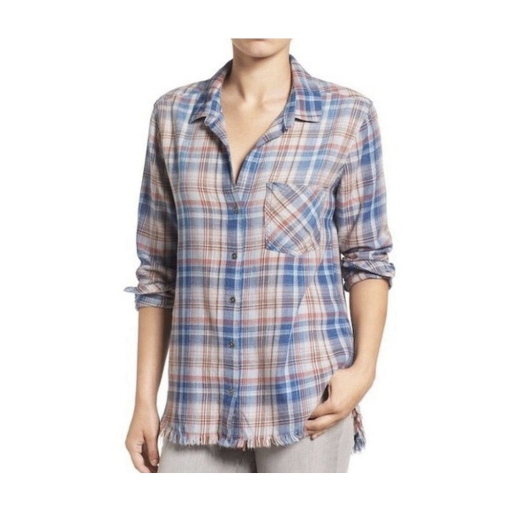 Cloth and Stone Shirt Top Women's Large Plaid Long Sleeve Button Up Casual